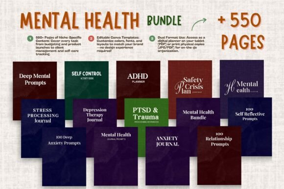 Download Mental Health Bundle: 600+ Pages Canva - Premium Bundle